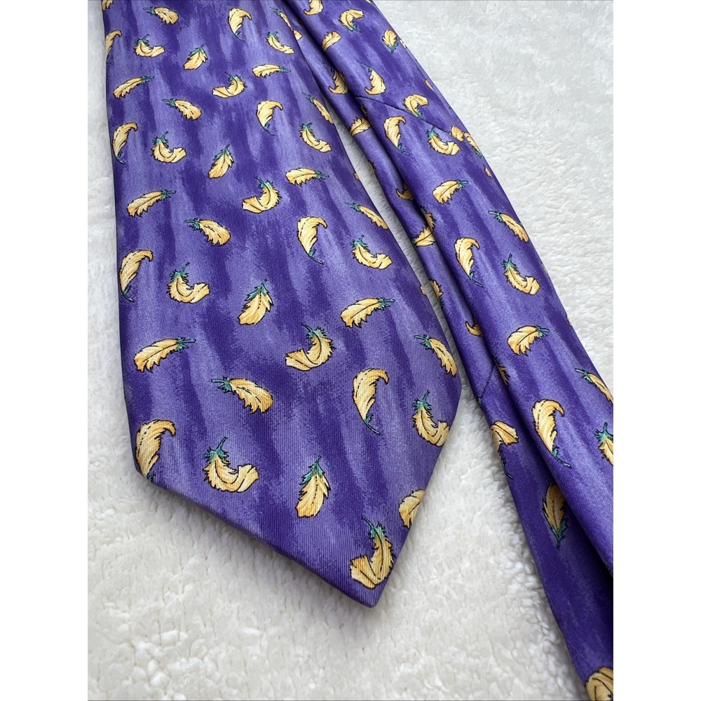 Vntg Thomas Pink Jermyn Street London Tie Purple / Yellow  Feathers Luxury Silk